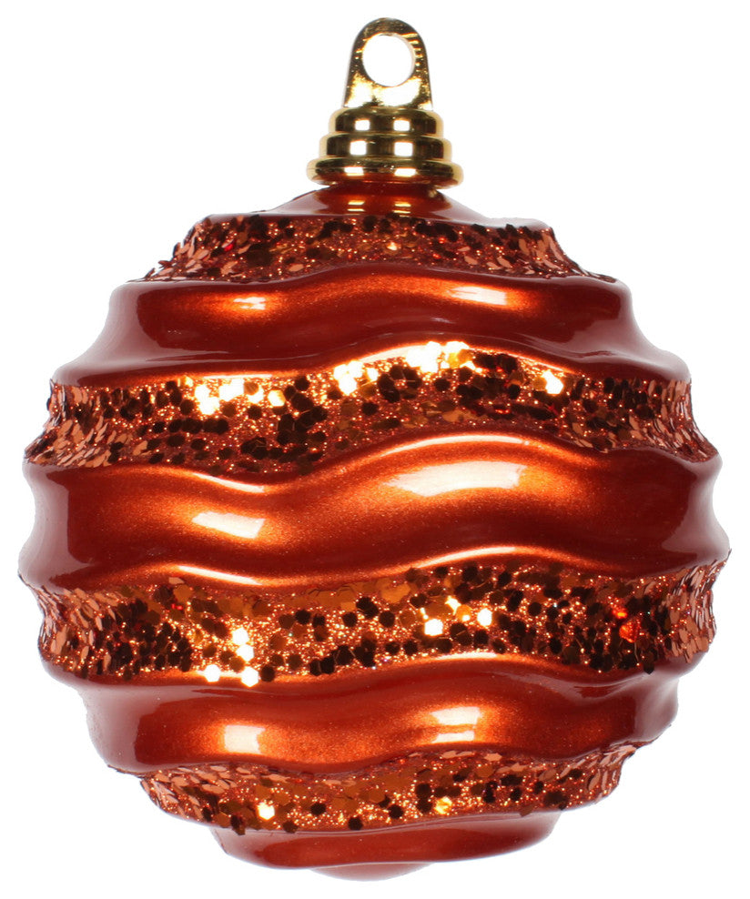 Vickerman M132018 Orange Stripe Candy Finish Wave Ball Christmas Ornament