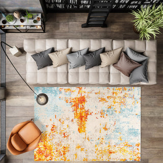 Sunset Modern Abstract Area Rug, Orange/Multi, 5 X 8