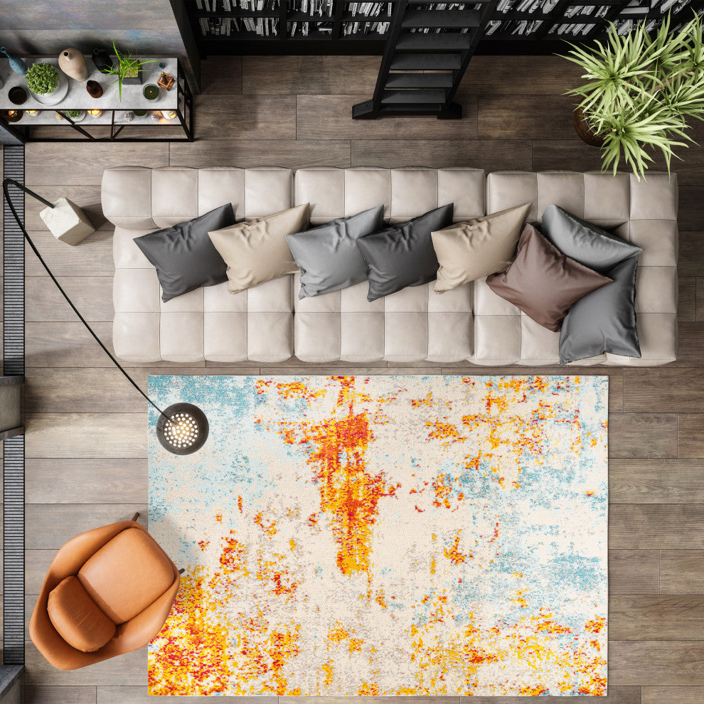 Sunset Modern Abstract Area Rug, Orange/Multi, 5 X 8