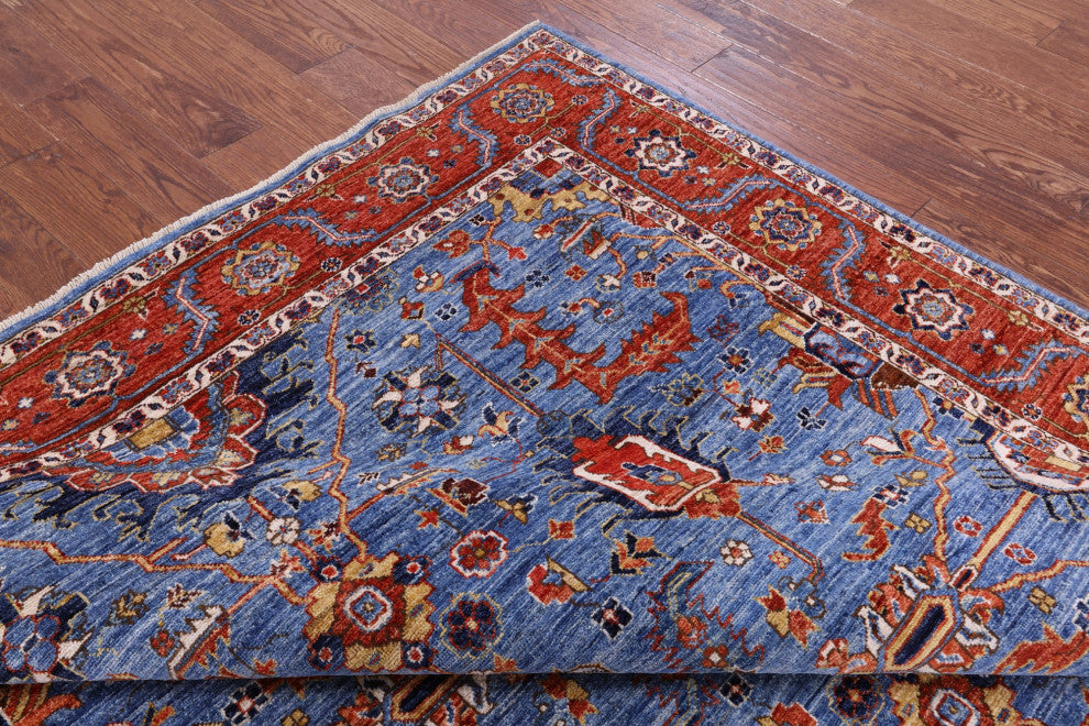 6' 11" X 7' 6" Handmade Square Persian Fine Serapi Wool Rug - Q12904