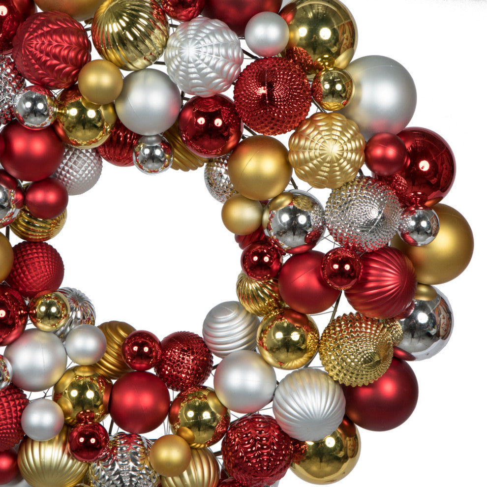 Assorted Ornament Wreath , Red, Gold, Silver, 24"
