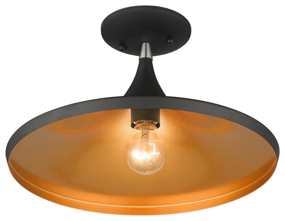 Livex Lighting Waldorf 1-Light Black Semi-Flush With Brushed Nickel Accents