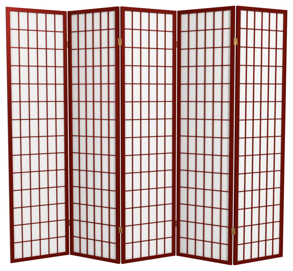 6' Tall Window Pane Shoji Screen, Rosewood, 5 Panels