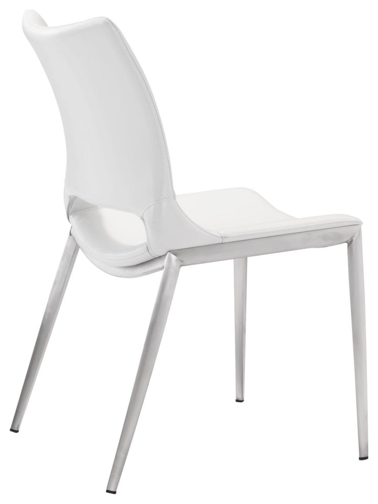 Dining Chair, Set of 2, Faux Vinyl Leather, Steel, White, Silver, Cafe Bistro