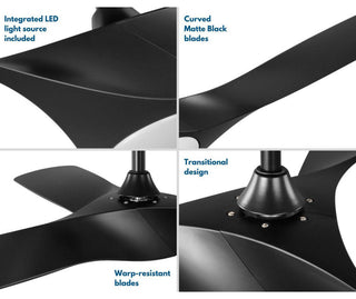 Ryne 52" 3-Blade Matte Black LED Transitional Indoor/Outdoor DC Ceiling Fan