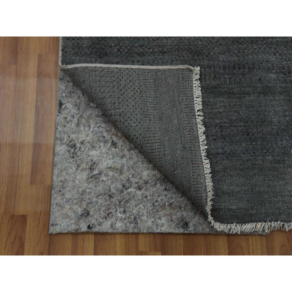 Gray, Hand Knotted Grass Design, Densely Woven, Wool and Silk Rug, 5'1"x7'1"
