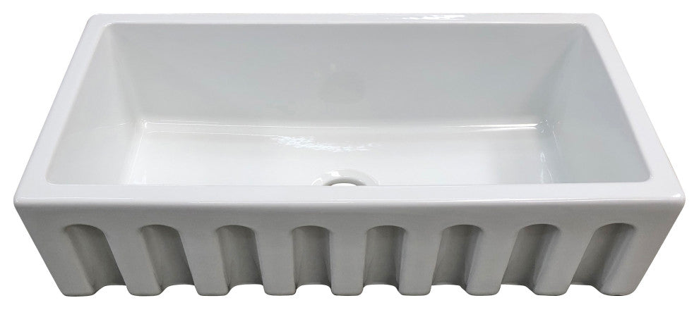 Fireclay Sink, Single Bowl Farmhouse Apron Kitchen Sink, White, 36"