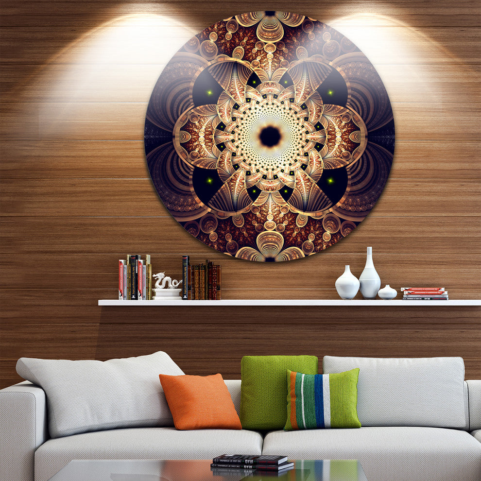 Brown Red Fractal Flower Pattern Digital, Floral Disc Metal Art, 23"