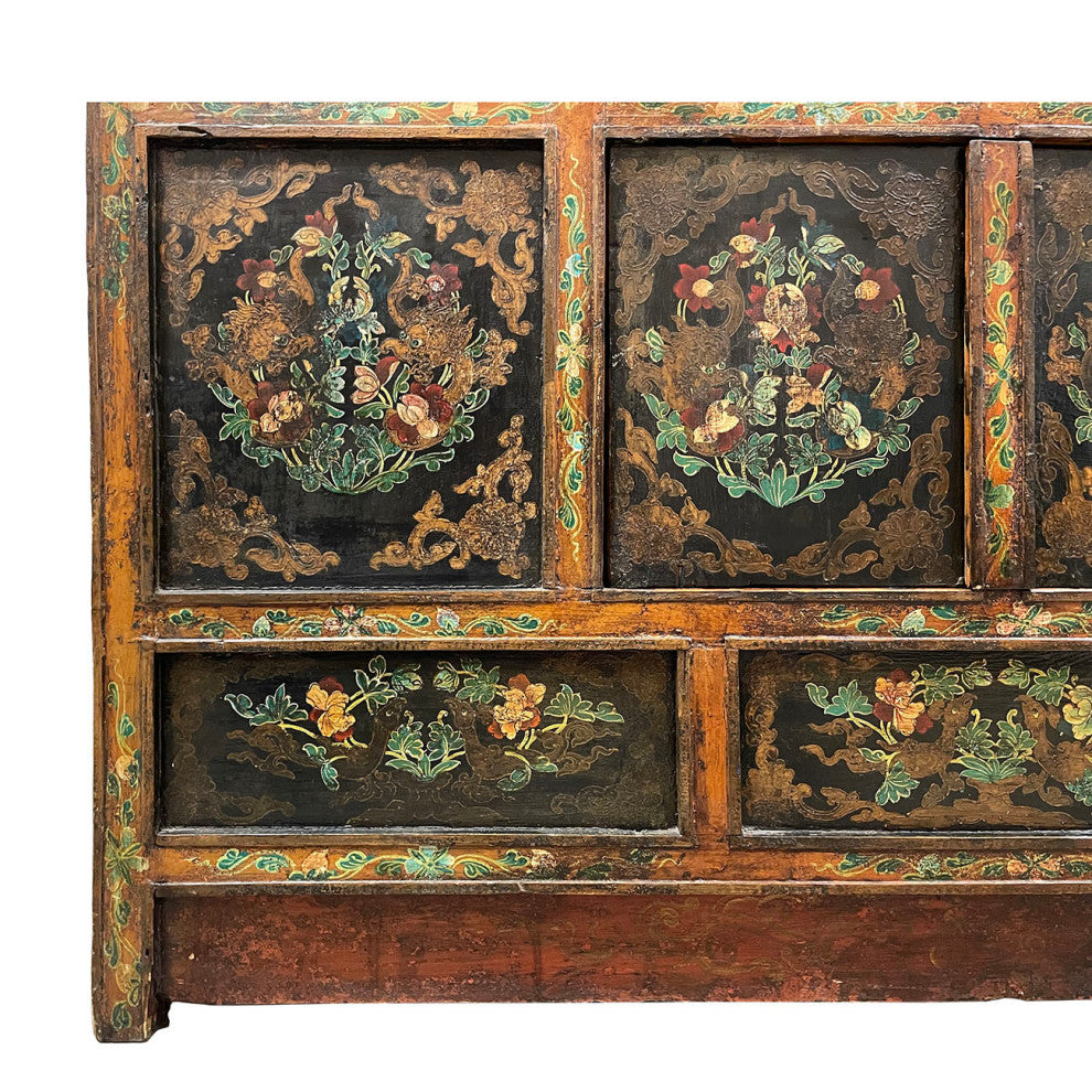 Consigned 19th Century Antique Tibetan Hand Painted Credenza Storage Cabinet