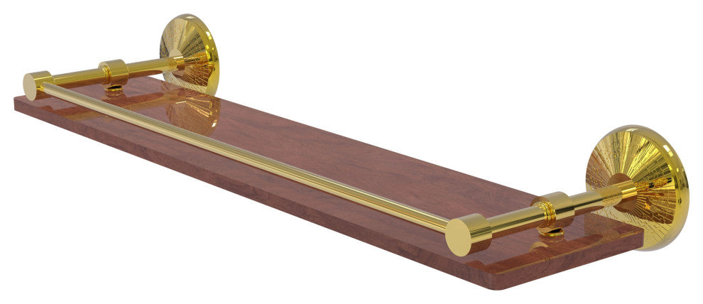 Monte Carlo 22" Solid Wood Shelf with Gallery Rail, Polished Brass