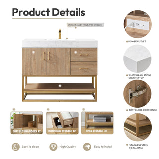 Alistair Vanity, North American Oak With Countertop, 42", With Mirror