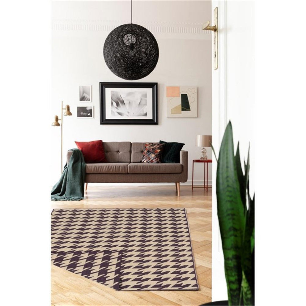 Linon Salonika Houndstooth Reversible Woven Wool 5'x8' Rug in Purple