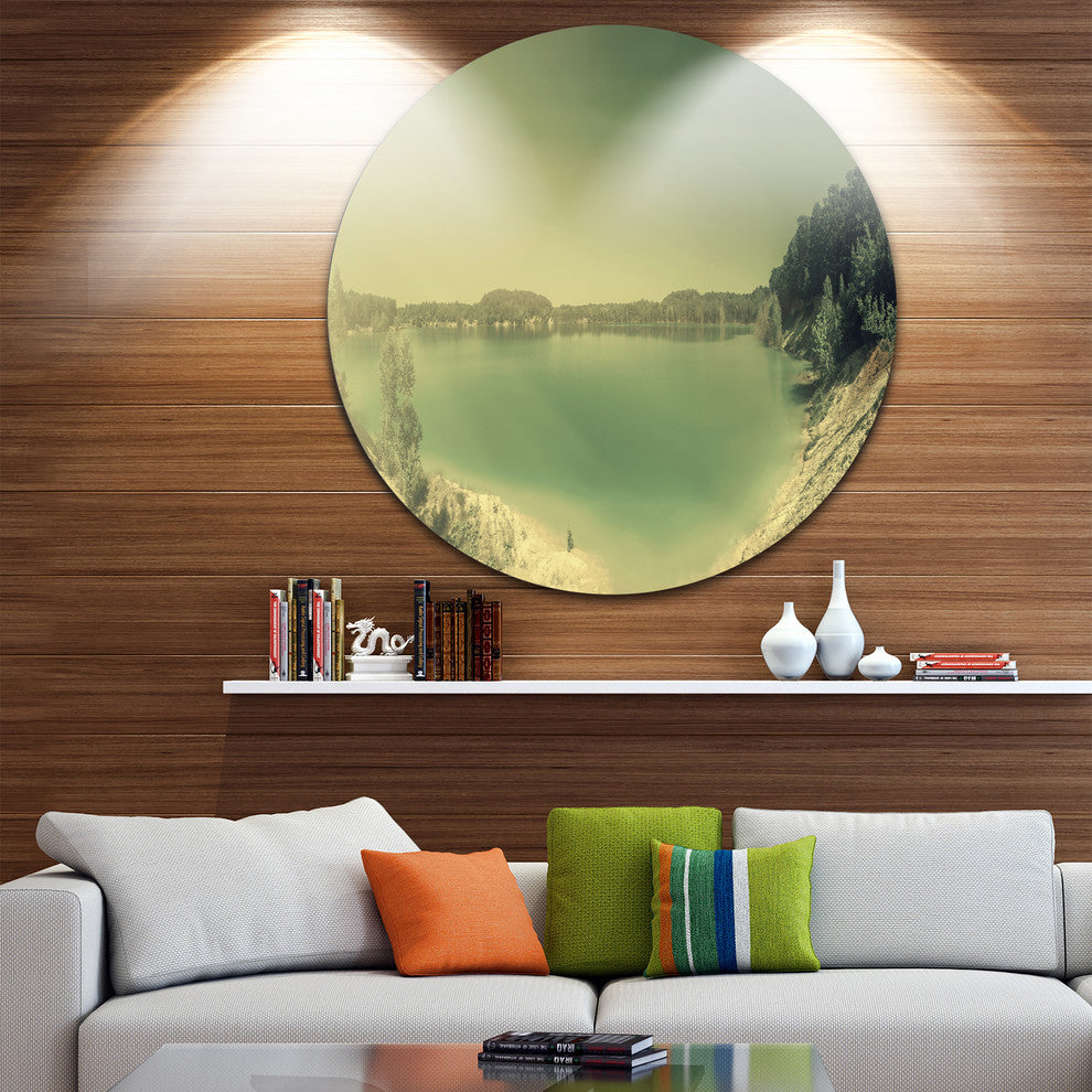 Blurred Sea With Mountain Views, Modern Seascape Round Wall Art, 23"