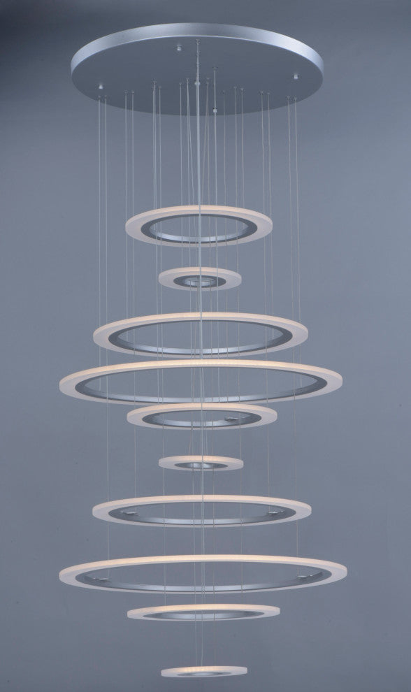 ET2 E22665-11 Saturn II 50" Tall 10 Ring LED Chandelier - Matte Silver