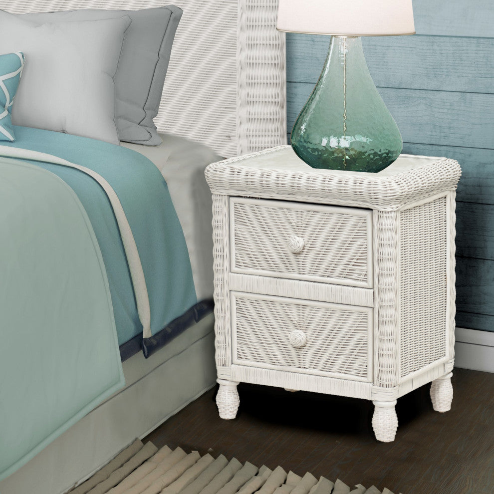 Santa Cruz 2-Drawer Nightstand With Glass Top, White