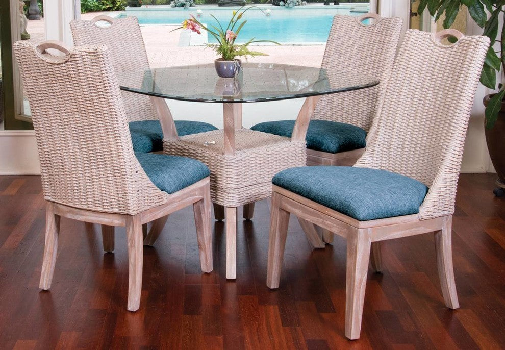 Belize 5 Pc Dining Set In Rustic Driftwood, Daphnie Blue