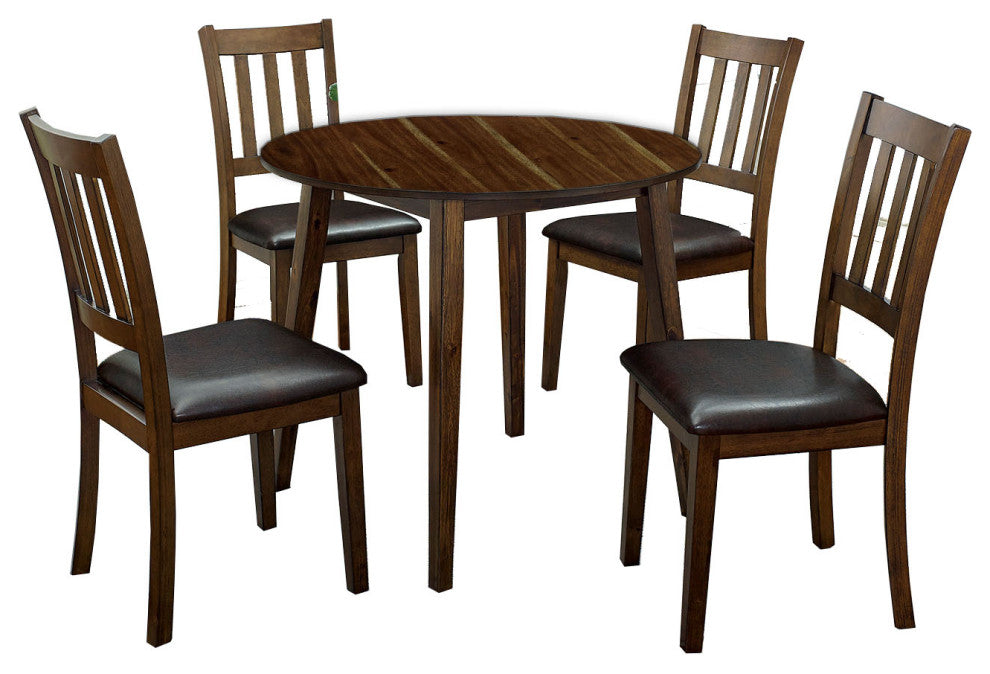 Benzara BM236574 Wooden Dining Table, Ladder Back Style Chairs, Set of 5, Brown
