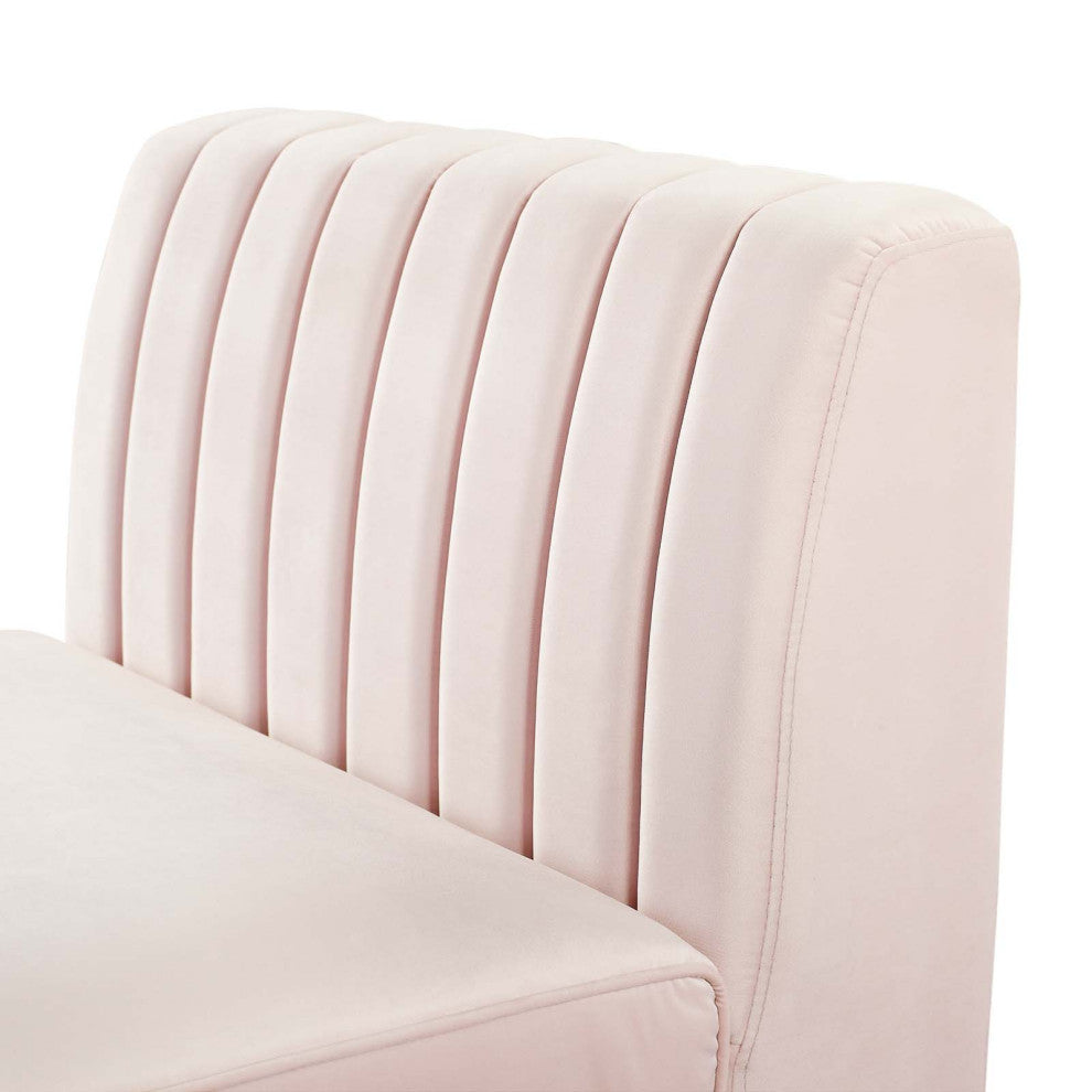 Tufted Sofa Middle Chair, Velvet, Pink, Modern, Living Lounge Hotel Hospitality