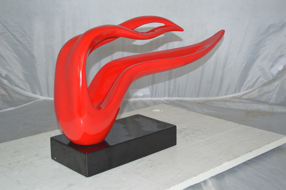 Modern Art Red Ribbon Resin Statue -  Size: 25"L x 6"W x 13"H.