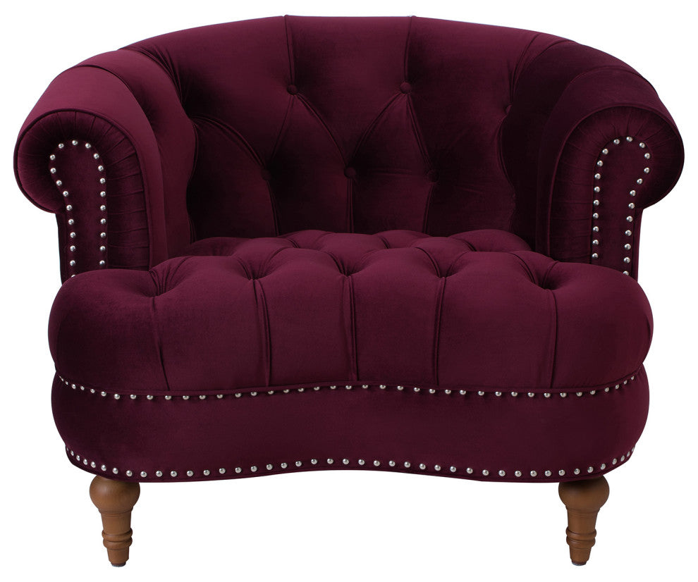 La Rosa 42" Chesterfield Tufted Accent Chair, Burgundy Velvet