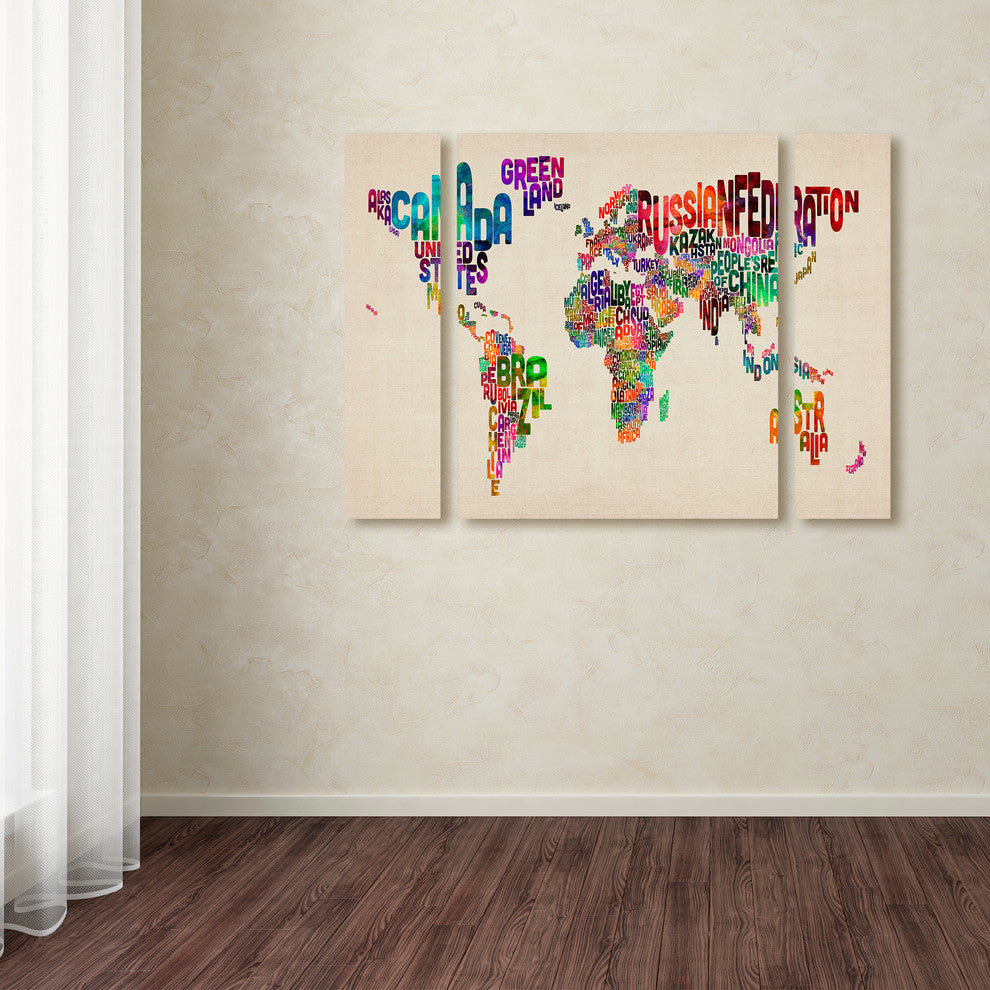 Michael Tompsett ''Typography World Map II'' Multi Panel Art Set, 32"x24"
