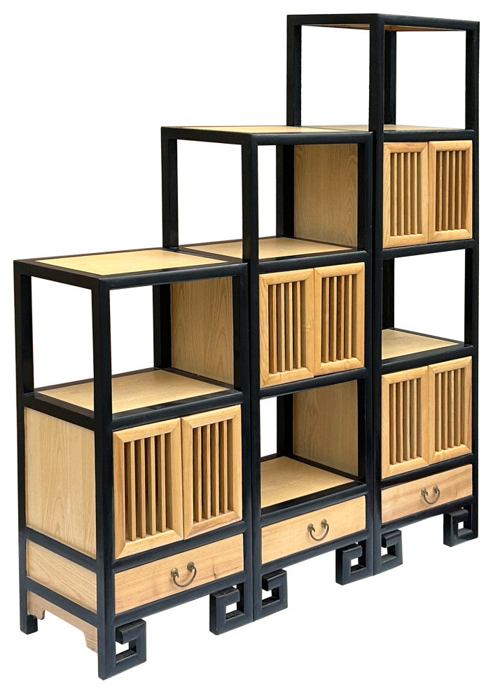 Set of 3 Black Tan Shutter Doors Display Cabinet Bookcase Room Divider Hws4398