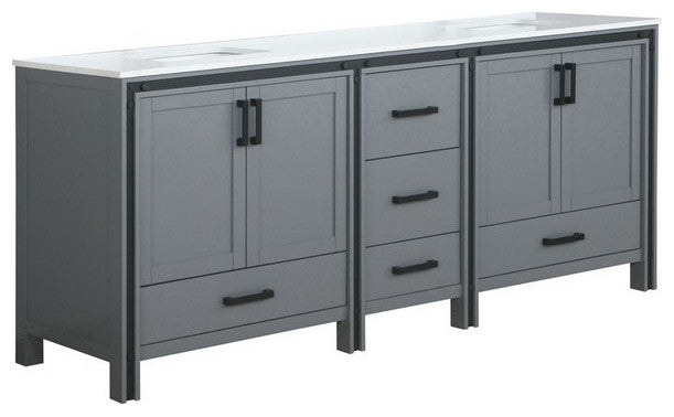 Ziva Transitional Dark Grey 84" Double Vanity, Cultured Marble Top