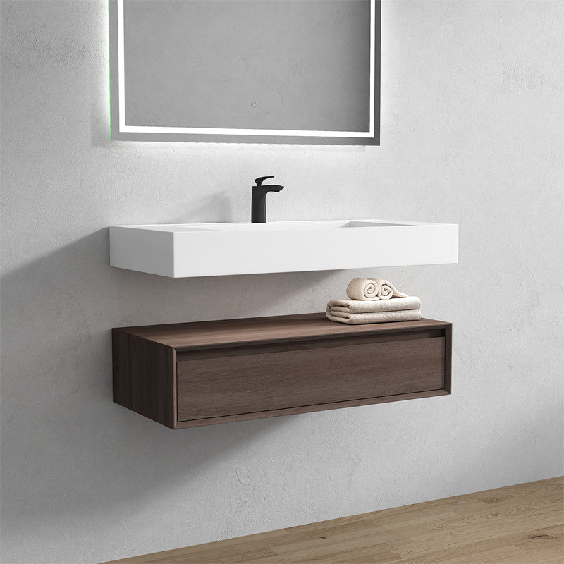 Alysa 42'' Floating Vanity, Acrylic Sink, Red Oak