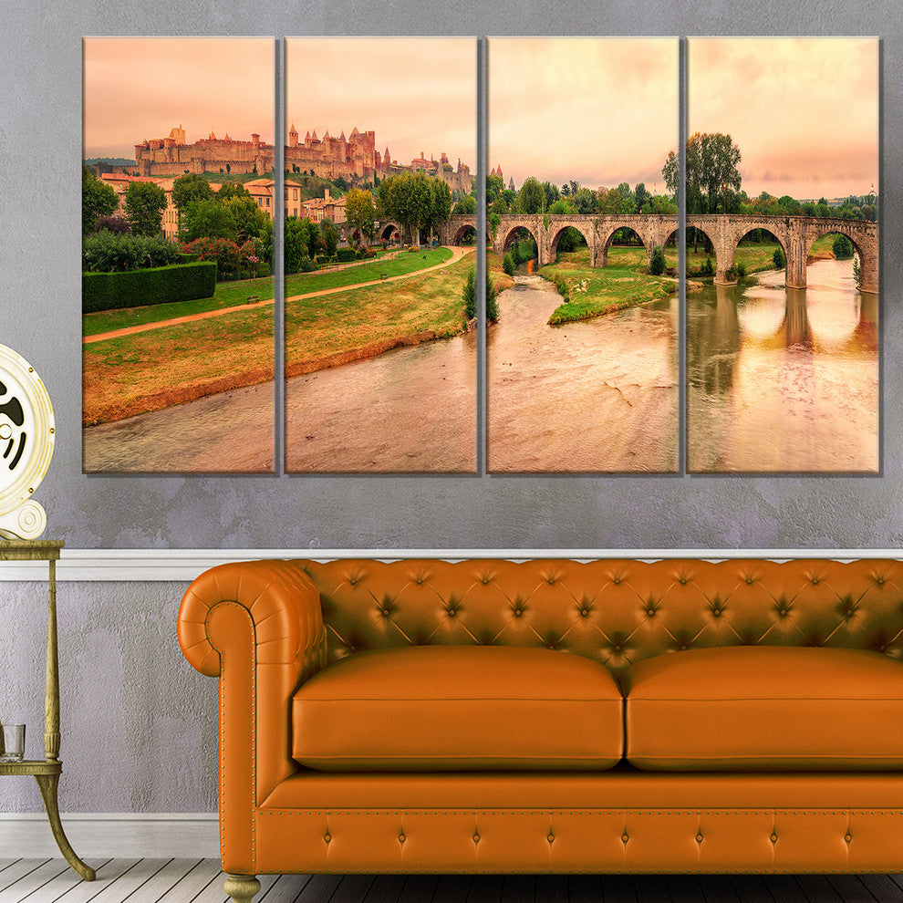 "Cite De Carcassonne" Panorama Landscape Wall Art, 48"x28", 4-Panels