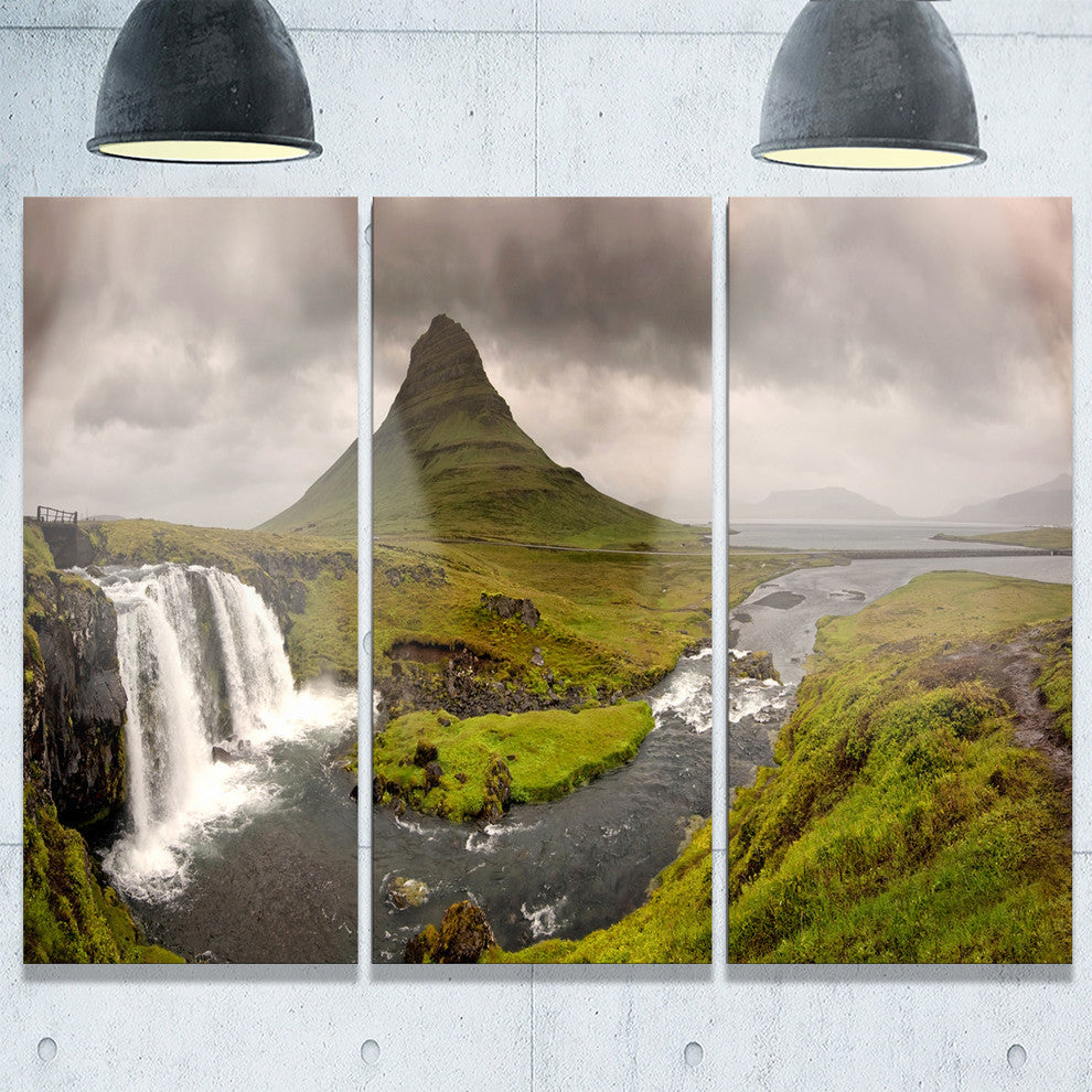 "Kirkjufell Waterfalls in Grundarfjordur" Metal Wall Art, 3 Panels, 36"x28"