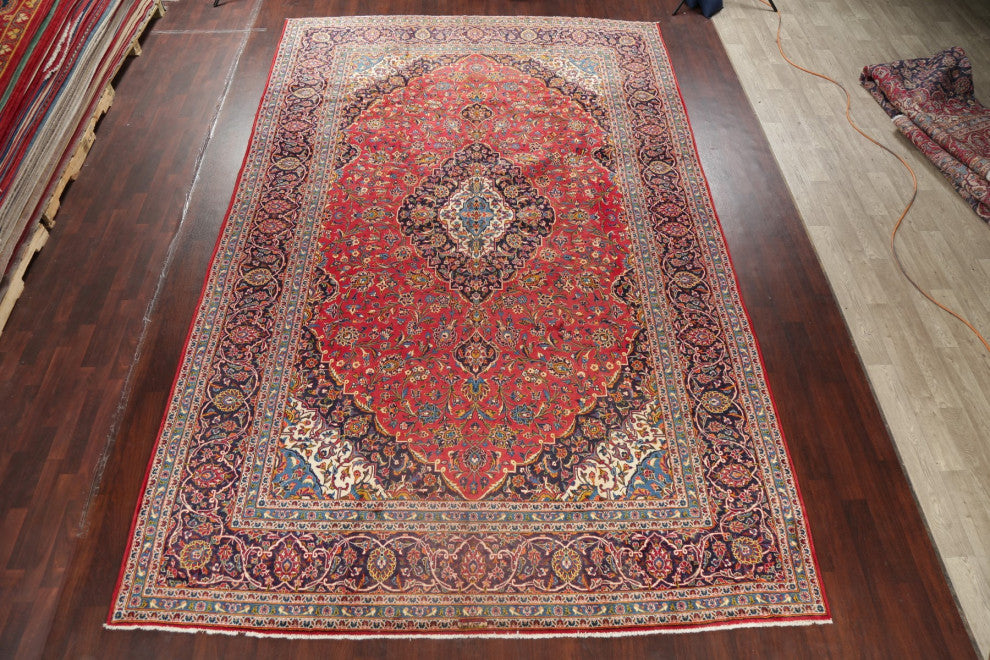 Consigned, Traditional Handmade Vintage Oriental Persian Area Rug, Red, 10x15