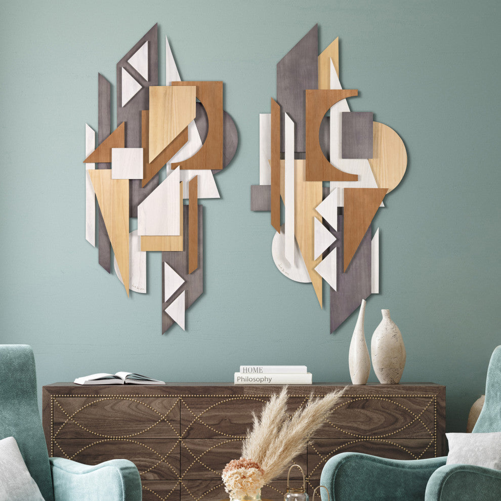 "Moonlit Mist I and II" Hand Made Solid Wood Abstracts
