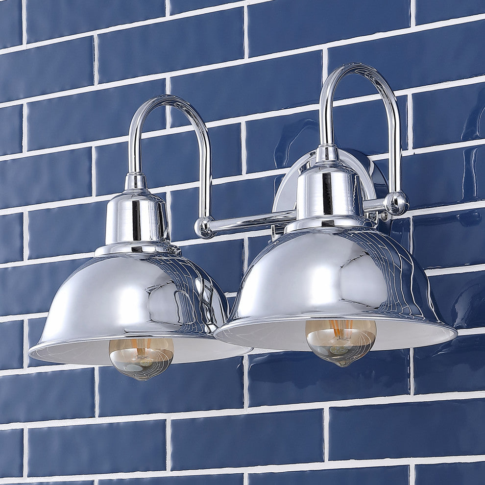 Frisco Farmhouse Industrial Iron LED Vanity, Chrome, 2-Light