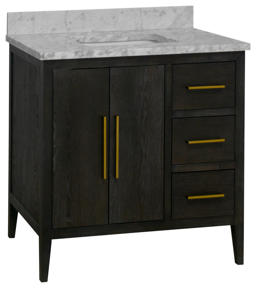 Parisian 36" Bathroom Vanity, Dark Oak, Carrara Marble