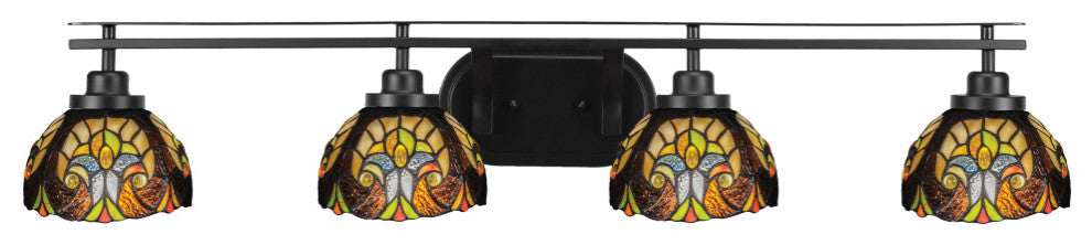 Odyssey 4 Light Bath Bar In Matte Black Finish With 7" Ivory Cypress Art Glass