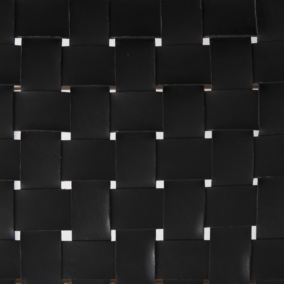Clarissa Black Leather Woven Seat With Gold Metal Frame Stool