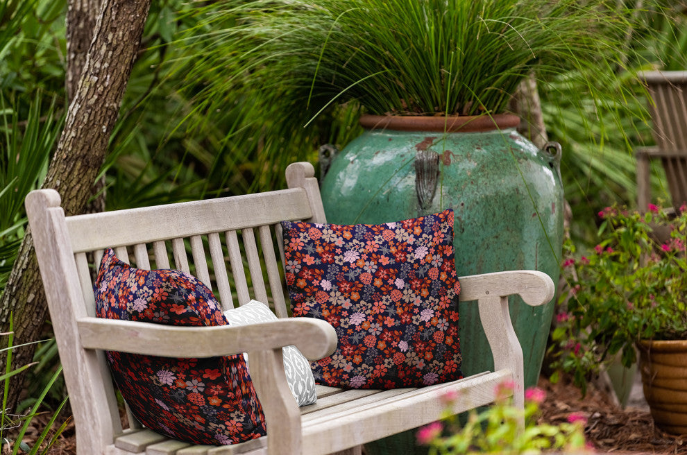 Succulent Garden Indoor/Outdoor Throw Pillow, Navy, 18"x18"