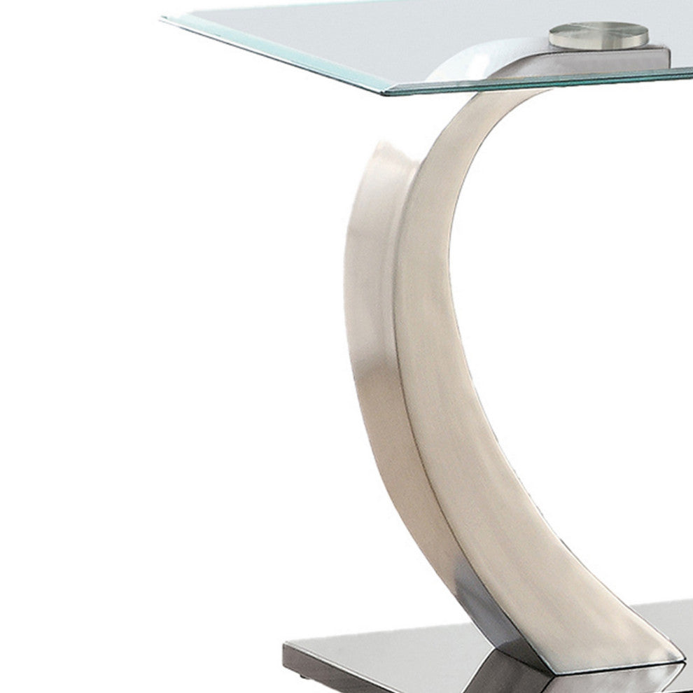 Benzara BM219589 Floating Tempered Glass Top End Table with Metal Support