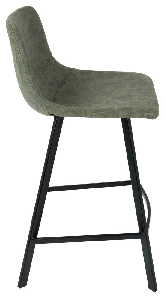 Outlaw Industrial Counter Stool, Black With Green Faux Leather, Set of 2