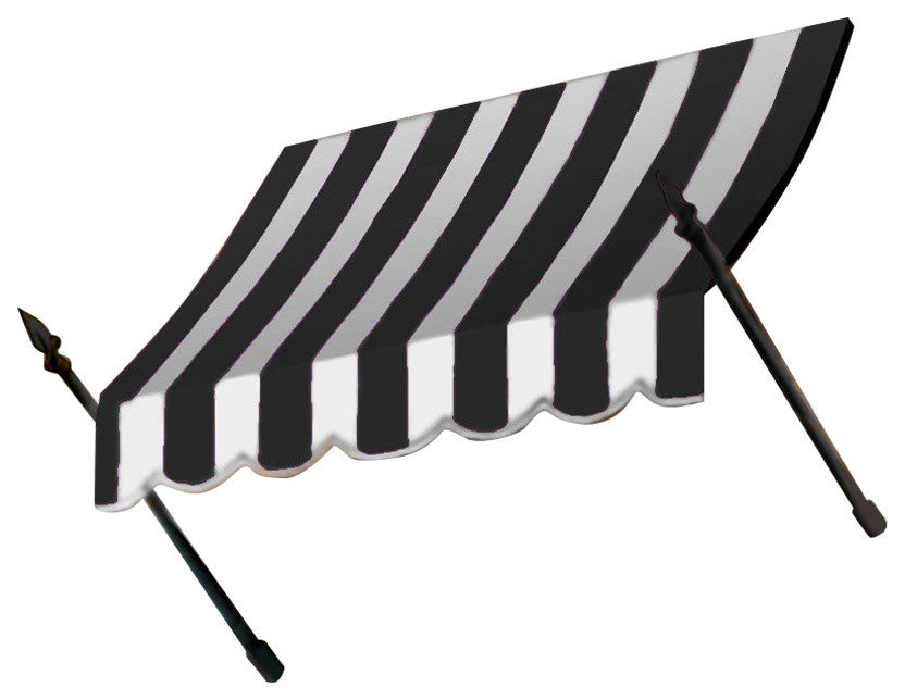 Awntech 5' New Orleans Acrylic Fabric Fixed Awning, Black/White Stripe