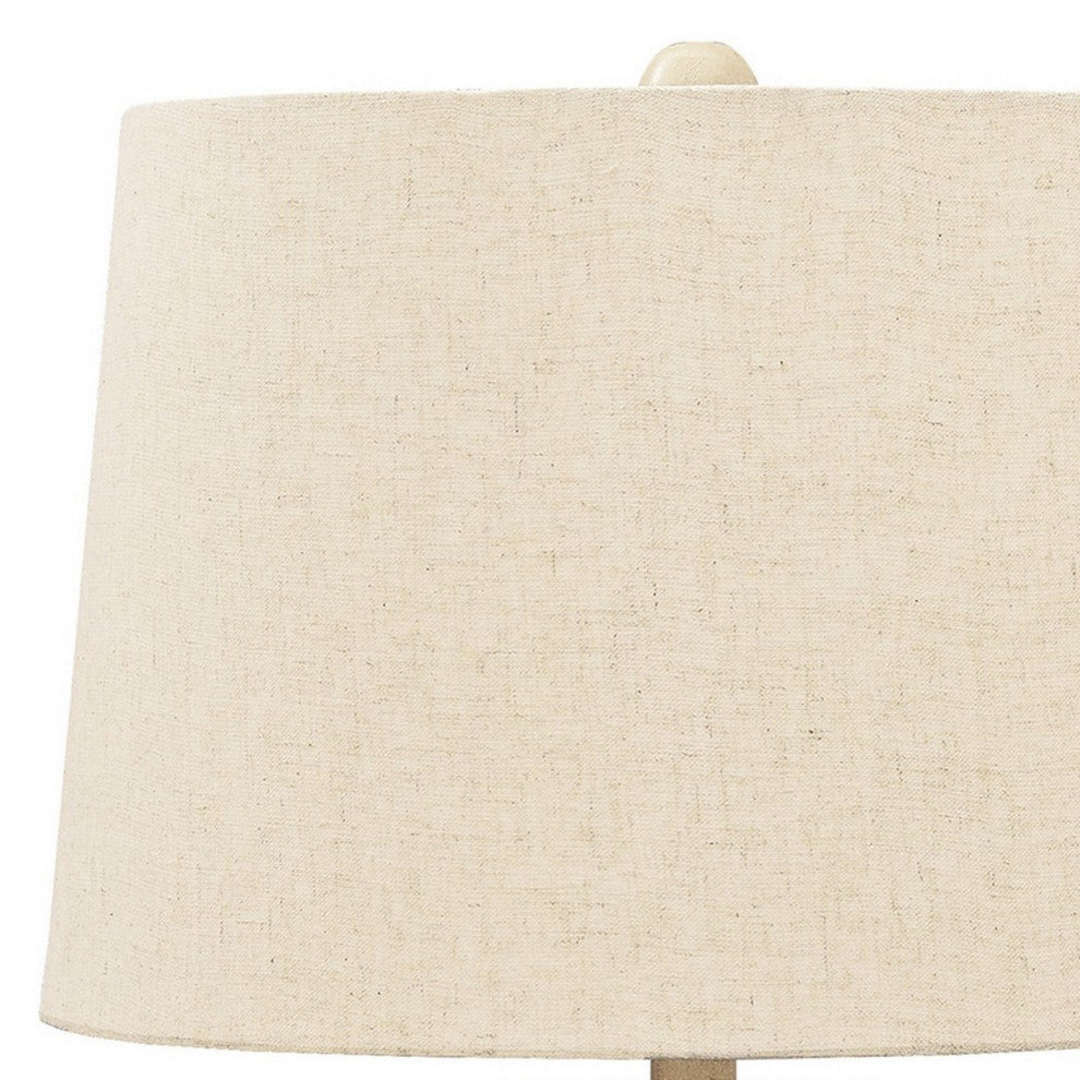 Benzara BM230940 Drum Shade Table Lamp With Paper Composite Base, Beige
