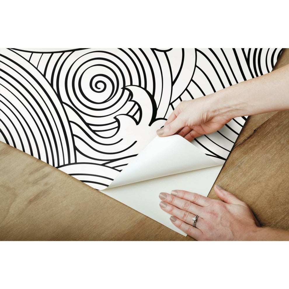 Black & White Asian Waves Peel & Stick Wallpaper