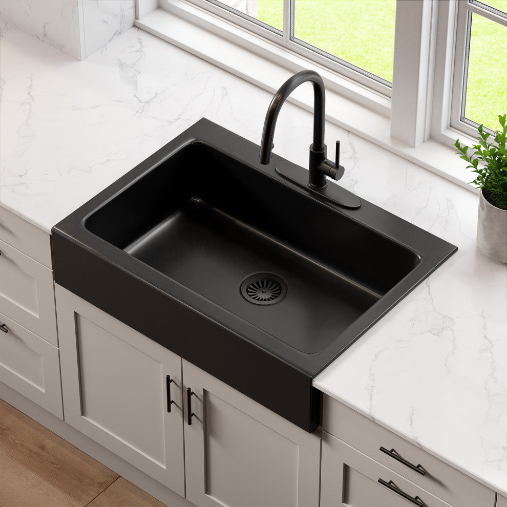 Parker Black Fireclay 34"³ Single Bowl Quick-Fit Farmhouse Drop-in Kitchen Sink