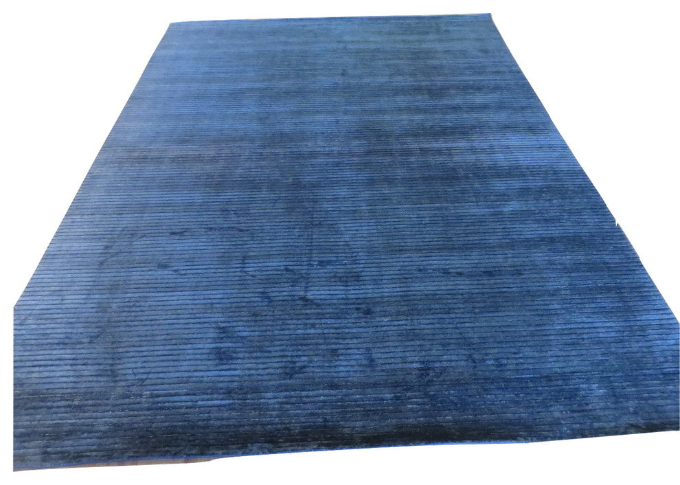 9"x12" Hand Loomed Black Oriental Rug Bamboo Silk Modern