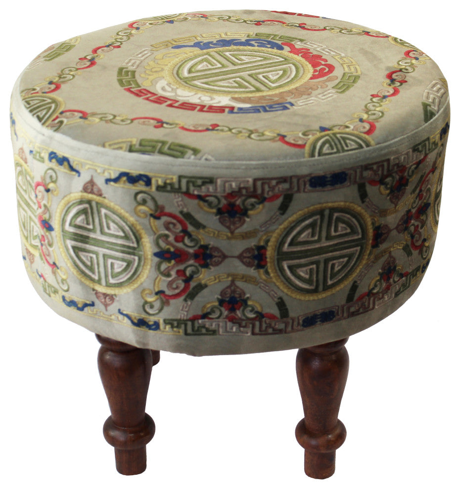 Natural Geo Multicolored Gray Decorative 16" Round Stool