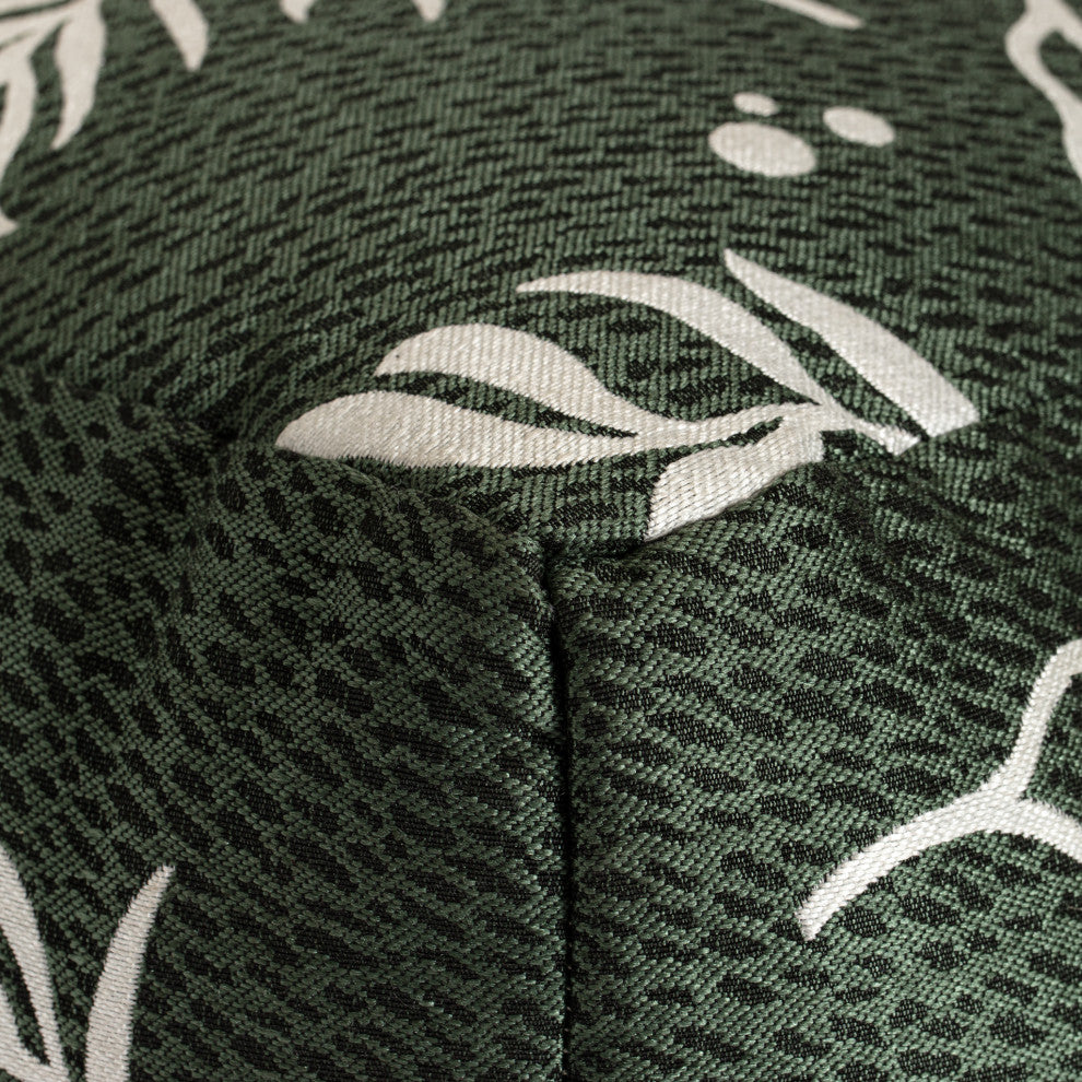 Frangipani Green 18" x 18" x 18" Green and Ivory Pouf