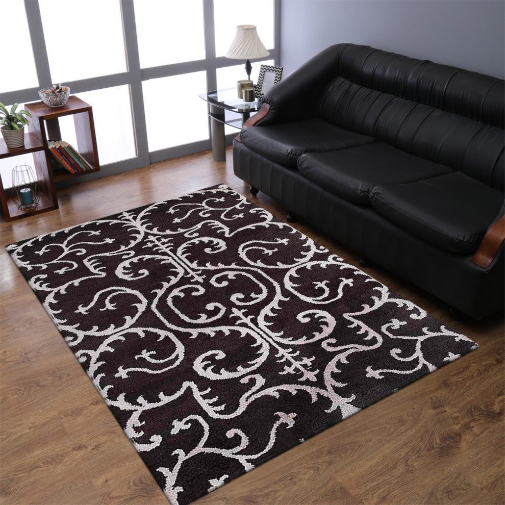 Hand Knotted Silk Area Rug Contemporary Brown Beige