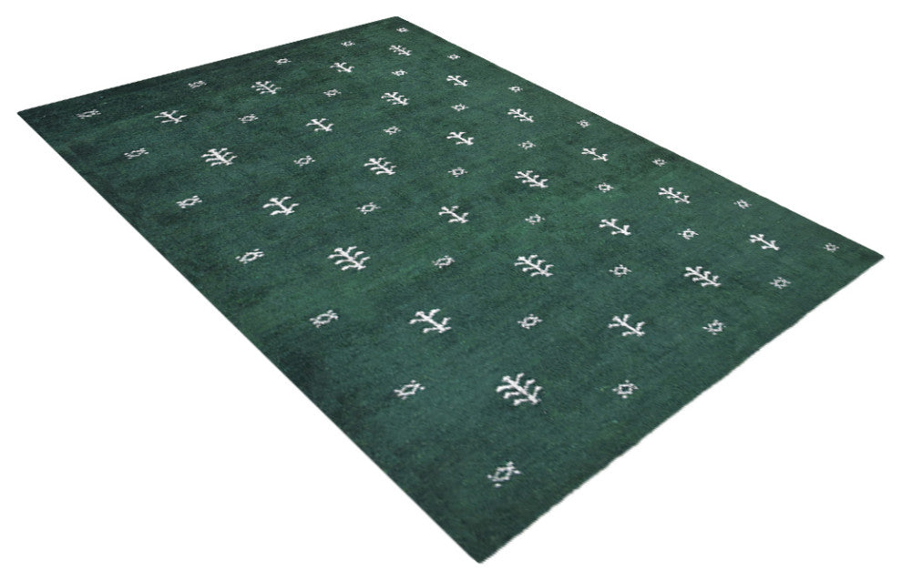 HAND KNOTTED LOOM SILK AREA RUGS-9'x12',Rectangle,Dark Green White,Contemporary