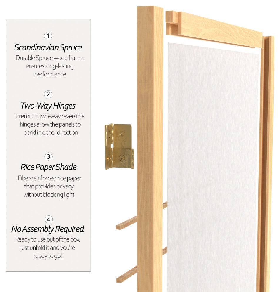 6' Tall Eudes Shoji Screen, Natural, 4 Panels
