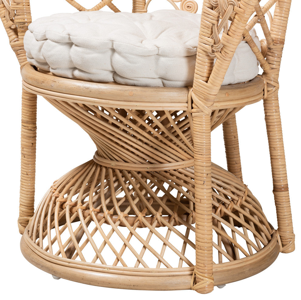 Fedra Modern Bohemian Natural Brown Rattan Peacock Accent Chair